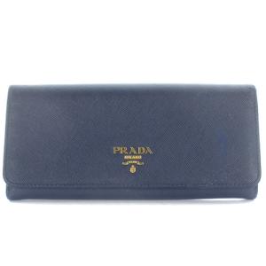 二つ折り長財布 レザー ロゴ 青 ブルー