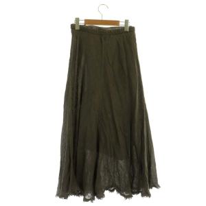 Plage 21SS Linen Gauze フレアスカート ロング リネン フリンジ インナー付き 36 ダークブラウン