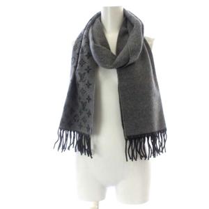 LOUIS VUITTON M75900 モノグラム グラディエント エシャルプ マフラー フリンジ カシミヤ ウール グレー