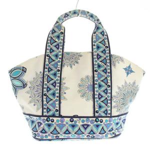 トートバッグ ハンドバッグ プッチ柄 キャンバス 白 ホワイト 水色 ブルー