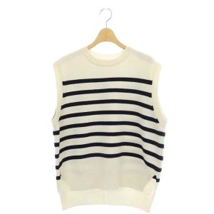 22AW ファインウールライト クルーネックベスト ニット ボーダー プルオーバー F オフホワイト 黒 ブラック