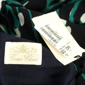 Grace Class プリントボウタイワンピース ロング 半袖 比翼ボタン 36 紺 緑 白