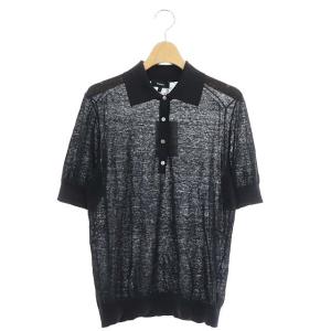 22SS リネン ニットポロシャツ 五分袖 シアー S 黒 ブラック