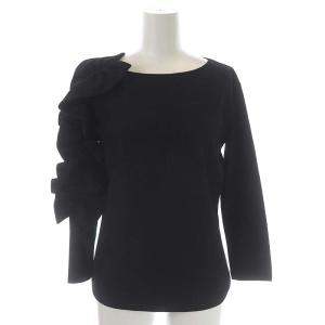 フリルニット カットソー 七分袖 42 黒 ブラック