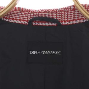 EMPORIO ARMANI 千鳥格子ショールカラー1Bテーラードジャケット 総裏地 グレー 赤 レッド