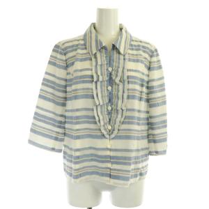 Leilian セットアップ 上下 ボーダー シャツジャケット 七分袖 マーメイドスカート ミディ丈 ひざ丈 13 水色 白 ライトブルー