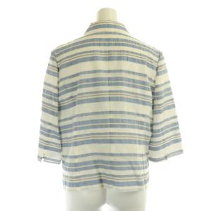 Leilian セットアップ 上下 ボーダー シャツジャケット 七分袖 マーメイドスカート ミディ丈 ひざ丈 13 水色 白 ライトブルー