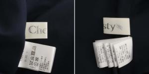 Chesty レースプリーツワンピース 長袖 ロング ドット パールボタン 1 紺 赤 ネイビー レッド