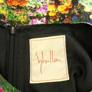 SYBILLA ボタニカル柄 ロングワンピース 九分袖 L ライトグリーン マルチカラー