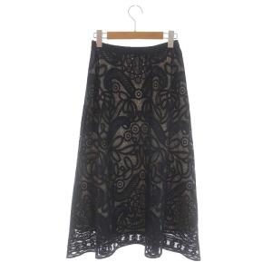 GRACE CONTINENTAL 22AW 刺繍レースギャザースカート ミモレ丈 ロング フレア 36 黒 ブラック