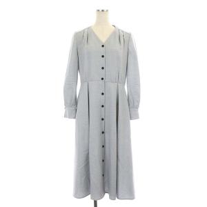 ANAYI ウールジョーゼットVネックワンピース 長袖 ロング フレア タック 前開き 38 グレー