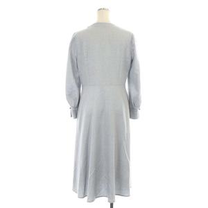 ANAYI ウールジョーゼットVネックワンピース 長袖 ロング フレア タック 前開き 38 グレー