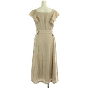 BLUE LABEL CRESTBRIDGE フリルノースリーブワンピース ロング ベルト付き フロントボタン 38 ベージュ