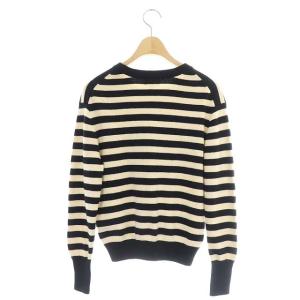 LANVIN en Bleu ウール ロゴ ボーダーニット セーター 長袖 プルオーバー 38 黒 アイボリー ゴールド