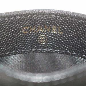 CHANEL カードケース パスケース ココマーク ステッチ キャビアスキン ブラック 23番台