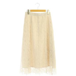 21SS リーフボーダーレースセミフレア スカート ロング 36 ピンクベージュ