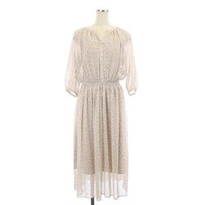 レオパード ワンピース 七分袖 ロング シアー 36 ライトブラウン 白 ホワイト