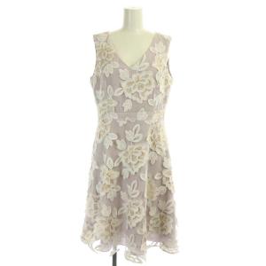 配色ローズレースワンピース ノースリーブ ミモレ丈 ロング 38 ラベンダー 白 ベージュ