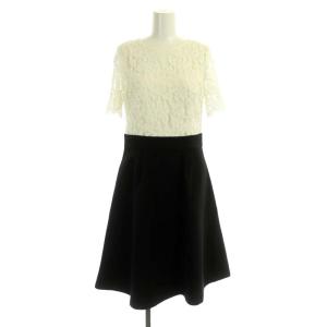 リバーレース切替ワンピース 半袖 ミモレ丈 ロング 38 白 黒 ホワイト ブラック