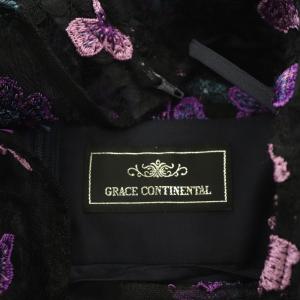 GRACE CONTINENTAL フラワーボーダー刺繍ワンピース ノースリーブ ロング 38 黒 紫 ブラック パープル