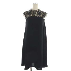 ビジュースタンドフレアワンピース 膝丈 ノースリーブ レース 36 黒 ブラック