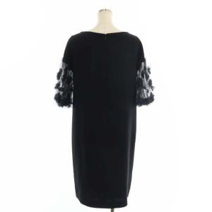 Grace Class 刺繍スリーブワンピース 五分袖 ミモレ丈 ロング Vネック パフスリーブ 袖シアー ビジュー 36 黒 ブラック