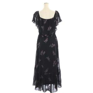 GRACE CONTINENTAL ドットシフォンフラワーワンピース 半袖 ロング 36 黒 ピンク 緑