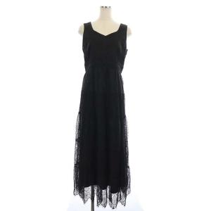 レース刺繍ロングワンピース ノースリーブ Iライン 38 黒 ブラック