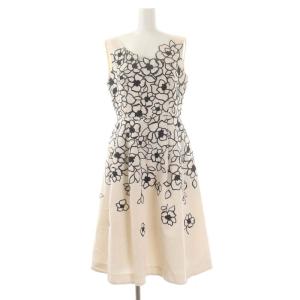 グラデフラワー刺繍ワンピース ノースリーブ ミモレ丈 ロング 38 ピンクベージュ 黒 ブラック