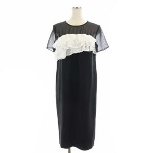 オーガンラッフルドレス ワンピース ミモレ丈 ロング シアー 38 黒 ブラック オフホワイト