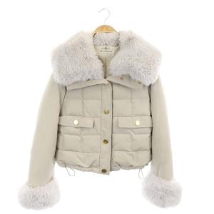 ファー付ショートダウンジャケット アウター 総裏地 ジップアップ 38 ライトグレー