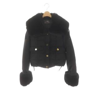ファー付ショートダウンジャケット ジップアップ 38 黒 ブラック