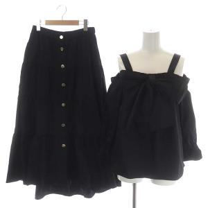 21AW セットアップ 上下 タフタリボントップ ブラウス オフショル 長袖 タフタティアードロングスカート フレア 36