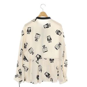 Grace Class パフュームフロッキーブラウス 長袖 ボウタイ フレア 前開き 総柄 38 アイボリー 黒 ブラック