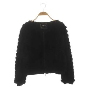 ノーカラージャケット ブルゾン フラワーモチーフ 38 黒 ブラック