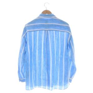 Finamore リネンストライプシャツ 長袖 前開き 40 スカイブルー オフホワイト