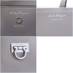 Salvatore Ferragamo TRIFOLIO トートバッグ ショルダーバッグ ポーチ付き カーフレザー グレー