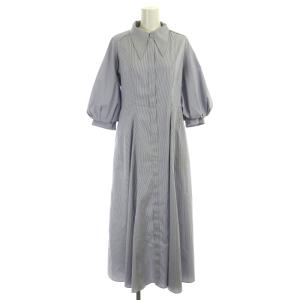 22SS 2wayシャツワンピース ロング ストライプ ノースリーブ 長袖 36 紺 ネイビー オフホワイト