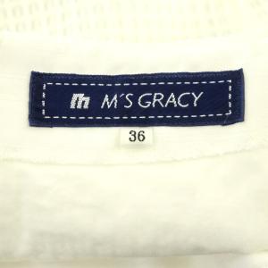 M'S GRACY メッシュ ワンピース 花 レース ひざ丈 半袖 切替 36 白 紺 ホワイト ネイビー