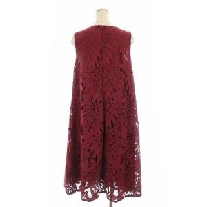 Grace Class リーフ柄レースワンピース ミモレ丈 ロング ノースリーブ 36 ボルドー
