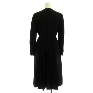 CELFORD バックサテンタックプリーツワンピース ミモレ ロング 長袖 36 紺 ネイビー