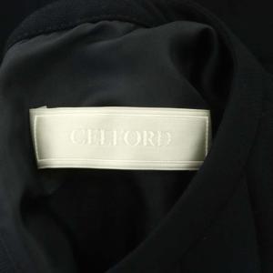 CELFORD バックサテンタックプリーツワンピース ミモレ ロング 長袖 36 紺 ネイビー