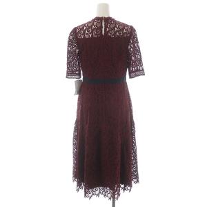 CELFORD リーフレースワンピース 五分袖 ロング 36 ボルドー