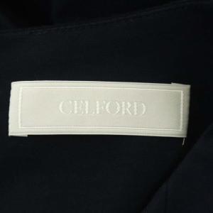 CELFORD ボリューム袖Aラインカットワンピース ロング 半袖 パフスリーブ ストレッチ 36 紺 ネイビー