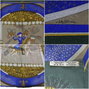 HERMES スカーフ カレ90 Feux d'Artifice 技巧の火 花火 ナポレオン150年周年記念 シルク カーキ ベージュ 青