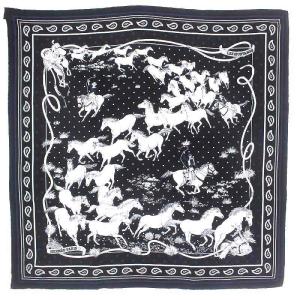 22AW スカーフ カレ55 LES MUSTANGS BANDANA 野生馬 シルク ブラック