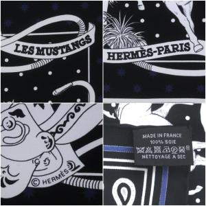 HERMES 22AW スカーフ カレ55 LES MUSTANGS BANDANA 野生馬 シルク ブラック