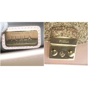 FURLA メトロポリス ショルダーバッグ ワンショルダー 斜め掛け グリッター ラメ チェーン レザー ピンク ゴールド色