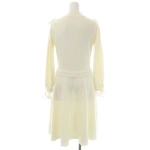 Chesty 花柄レースニットワンピース ミモレ丈 ロング 長袖 ボトルネック パール ウール混 0 オフホワイト