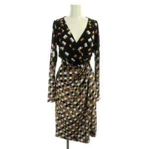 編み込み柄 カシュクールワンピース 長袖 ロング 総柄 ラップ調 リボン シルク 2 黒 白 ベージュ